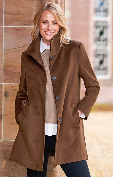 Ladies Funnel Cashmere Coat