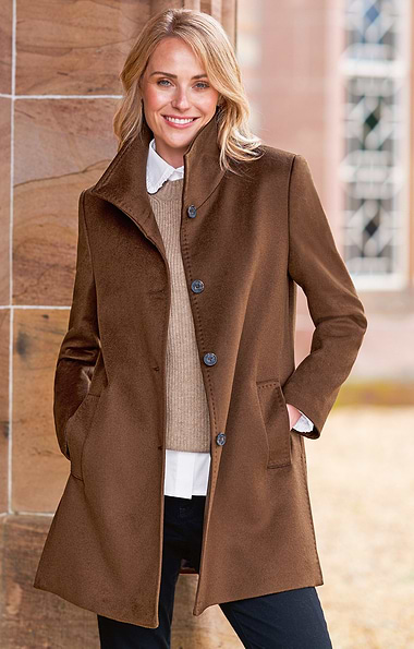 Ladies Funnel Cashmere Coat