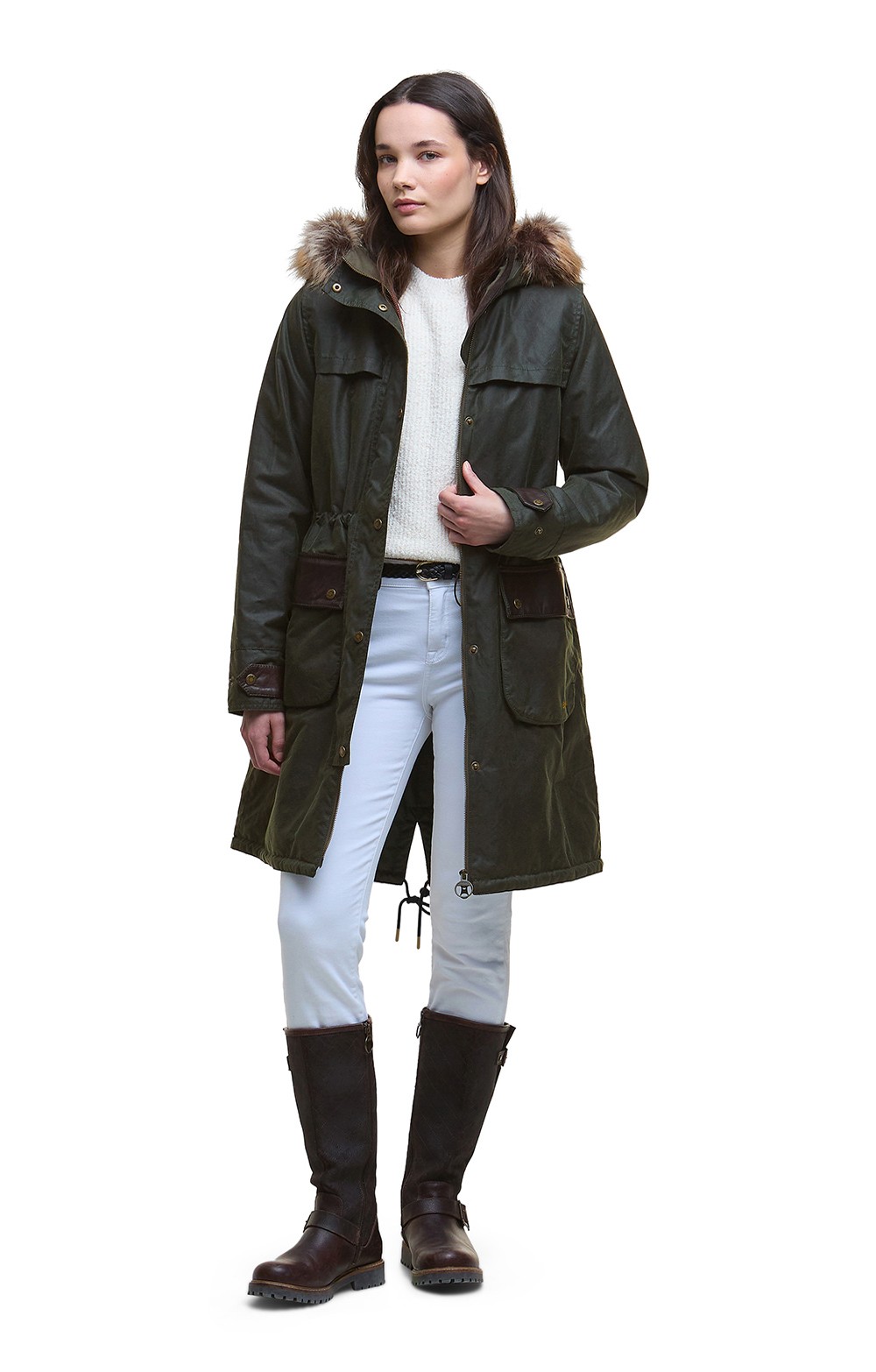 Ladies Barbour Durham City Waxed Parka, Green - House of Bruar