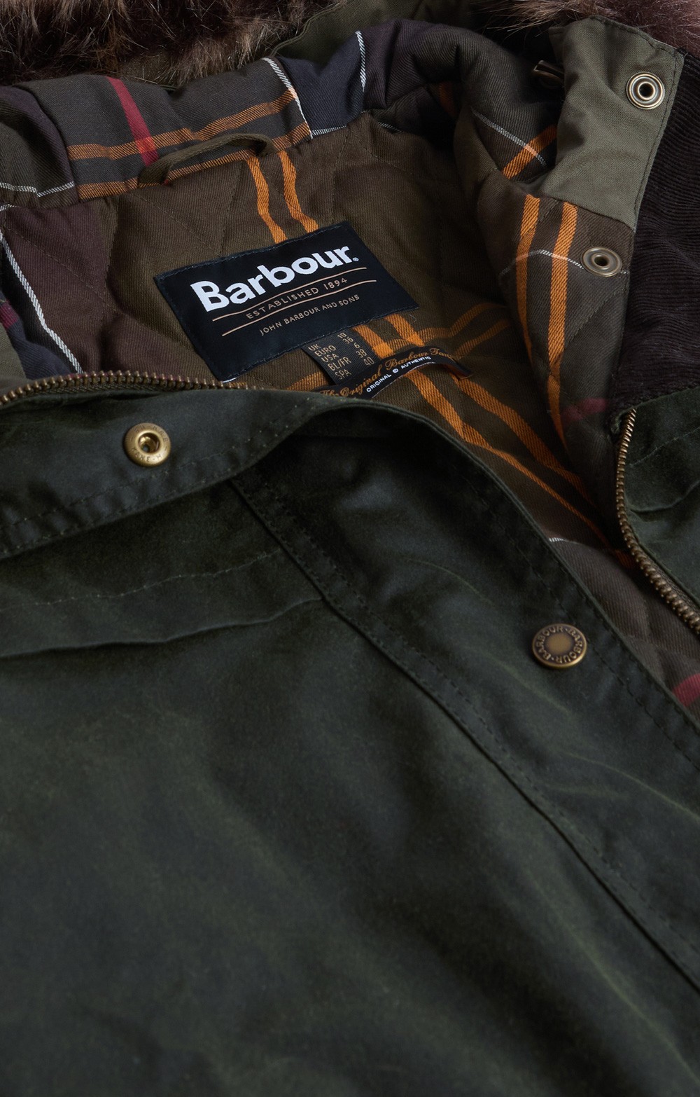 Ladies Barbour Durham City Waxed Parka, Green - House of Bruar