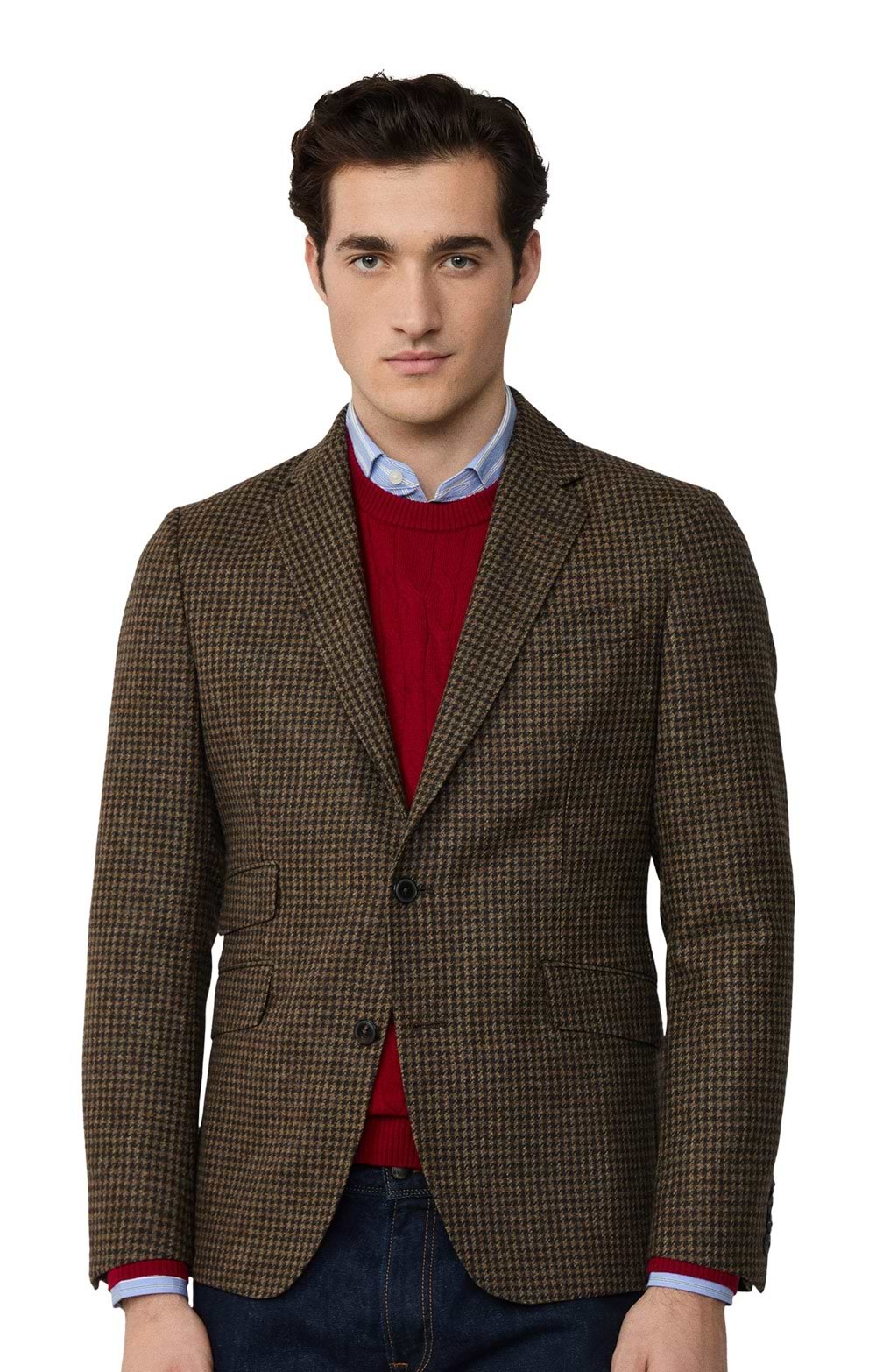 Men's Hackett London Country Houndstooth Jacket, Green - House of