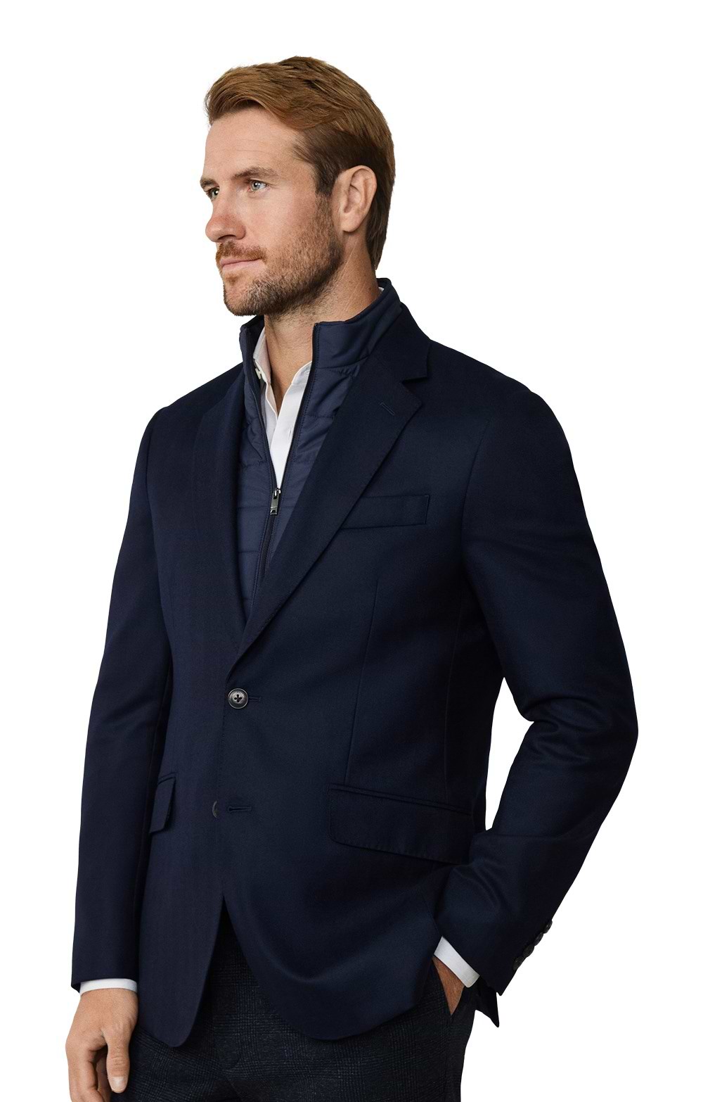 Men's Hackett London Flannel Herringbone Bib Jacket, Navy - House