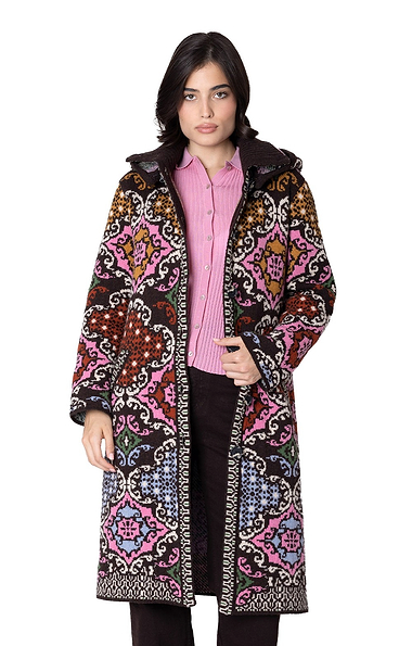 Ladies Wool Rich Jacquard Knit Long Coat