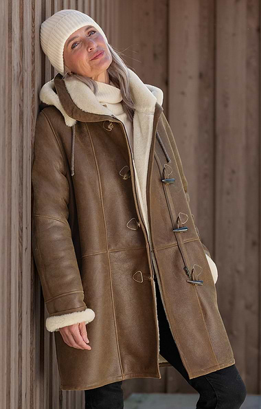 Ladies Sheepskin Duffle Coat