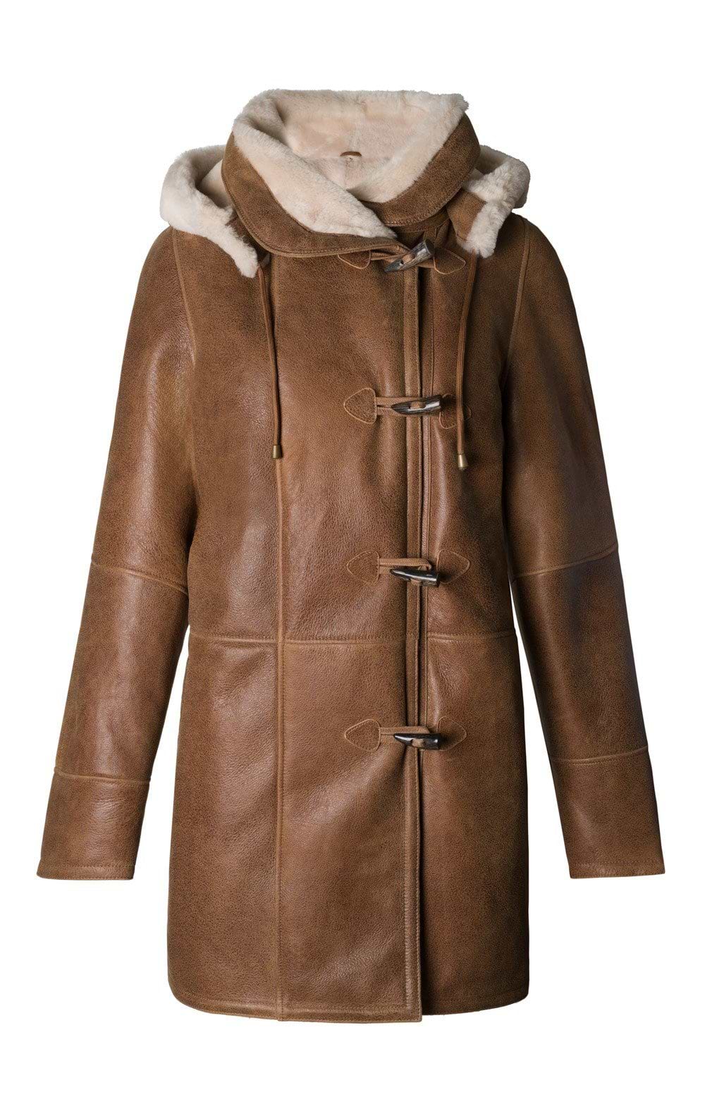 Ladies Sheepskin Duffle Coat, Brown - House of Bruar