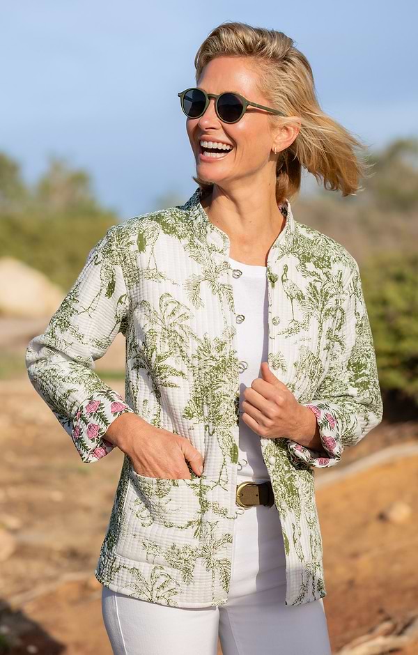 Ladies Cotton Reversible Jungle Print Quilted Jacket