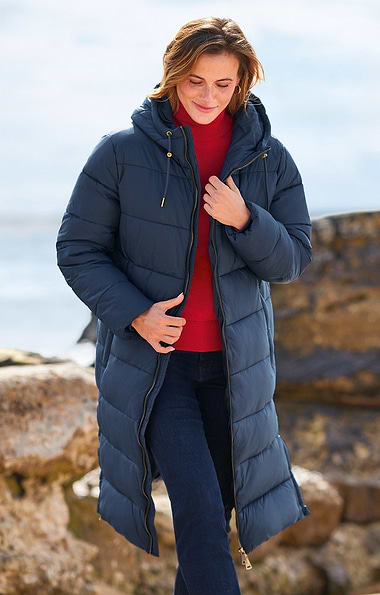 Ladies Three Quarter Length Side Zip Quilt Coat