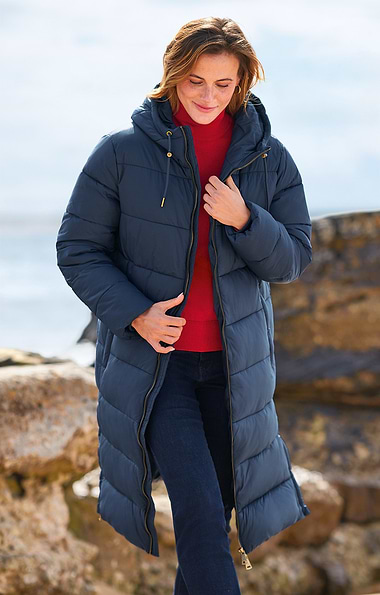 Ladies Three Quarter Length Side Zip Quilt Coat