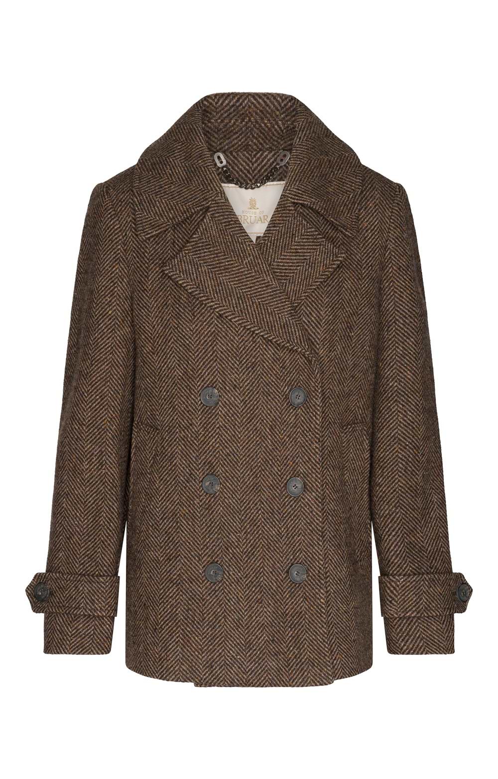 Ladies British Tweed Double-Breasted Coat, Brown - House of Bruar