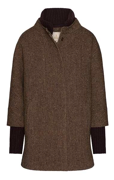 Ladies Tweed Coat With Knitted Trims