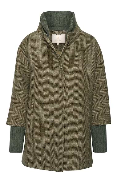 Ladies Tweed Coat With Knitted Trims