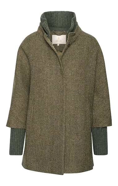 Ladies Tweed Coat With Knitted Trims