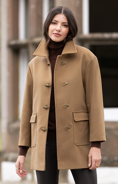 Ladies Wool Cashmere Clasp Barn Coat