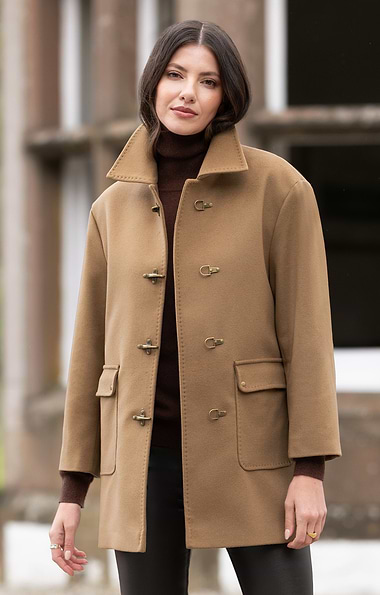 Ladies Wool Cashmere Clasp Barn Coat