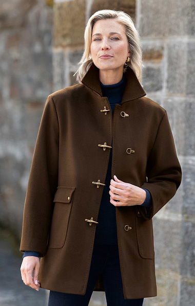 Ladies Wool Cashmere Clasp Barn Coat