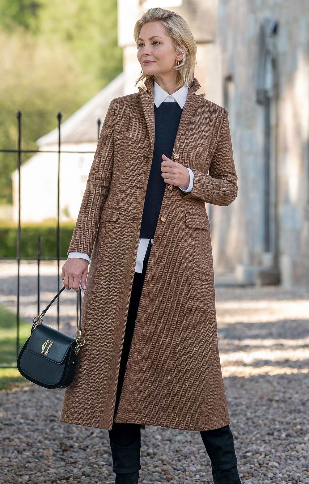 Ladies Single Breasted Full Length Coat, Brown - House of Bruar