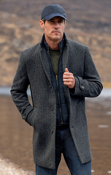 Men's New Removable Quilt Tweed Paddock Coat
