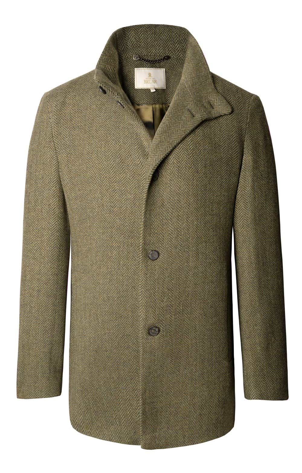Mens Tweed Car Coat, Grey, Green - House of Bruar
