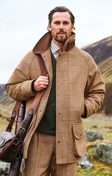 Men's British Saxony Tweed Waterproof Shooting Coat