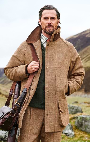 Men's British Saxony Tweed Waterproof Shooting Coat
