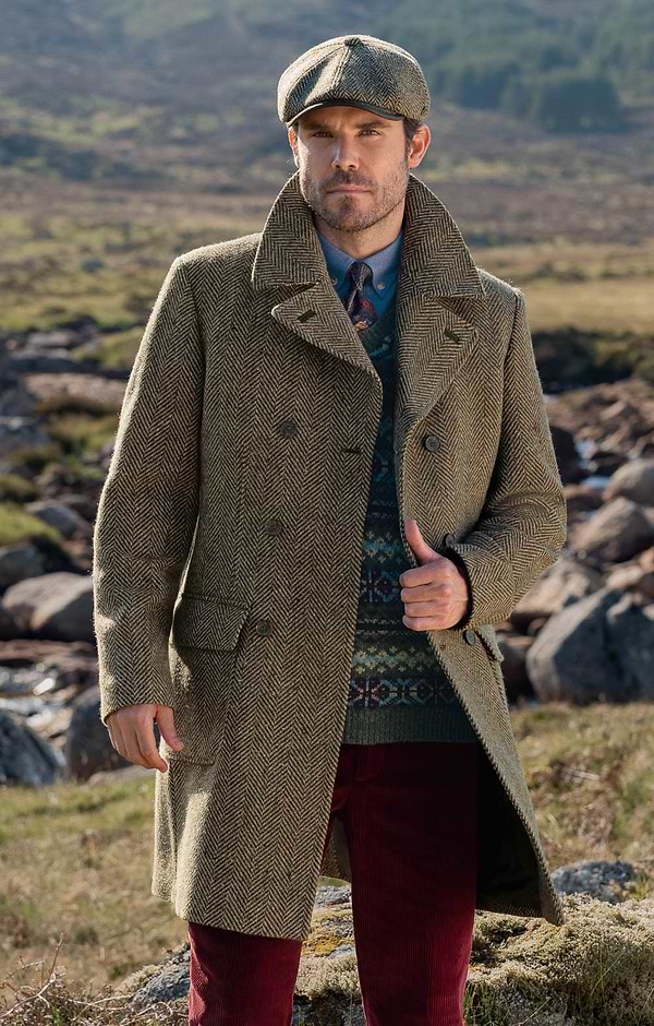Men's Tweed Patch Pocket Double Breasted Coat