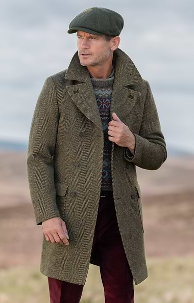Men's Tweed Patch Pocket Double Breasted Coat
