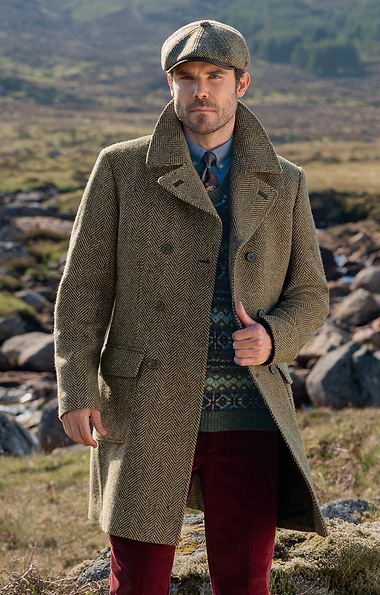 Men's Tweed Patch Pocket Double Breasted Coat