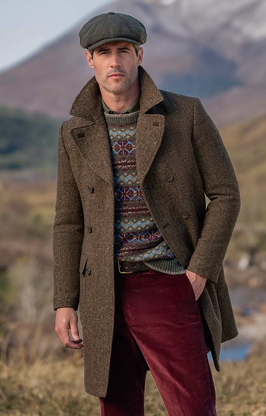 Men's Tweed Patch Pocket Double Breasted Coat