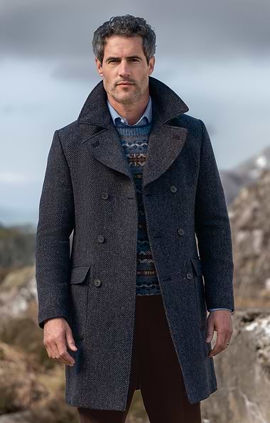 Men's Tweed Patch Pocket Double Breasted Coat