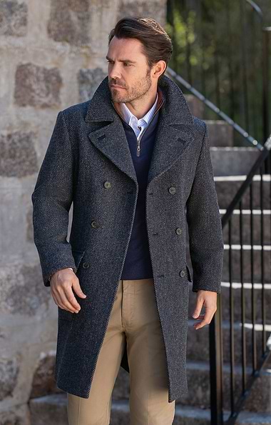 Men's Tweed Patch Pocket Double Breasted Coat