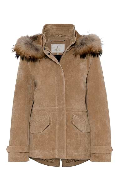 Ladies Fur Trim Suede Parka