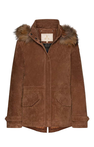 Ladies Fur Trim Suede Parka