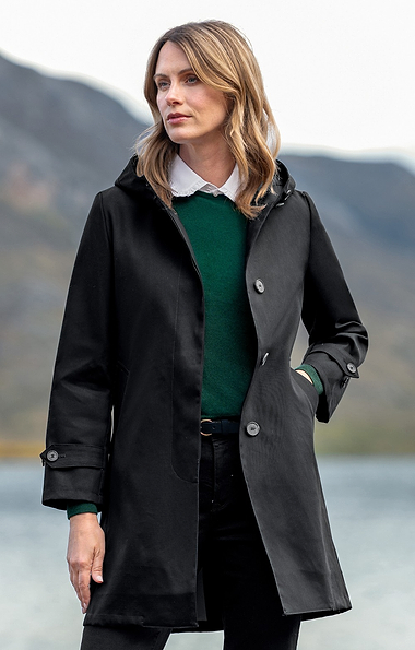 Ladies Cotton Hooded Mac with Tartan Lined Hood