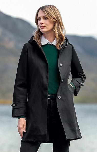 Ladies Cotton Hooded Mac with Tartan Lined Hood