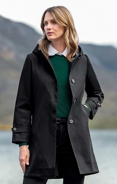 Ladies Cotton Hooded Mac with Tartan Lined Hood