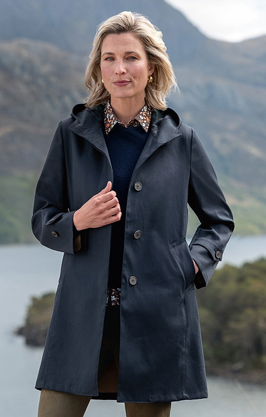 Ladies Cotton Hooded Mac with Tartan Lined Hood