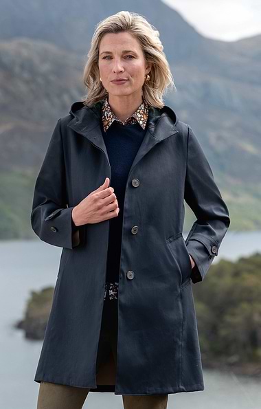 Ladies Cotton Hooded Mac with Tartan Lined Hood