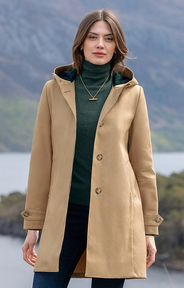 Ladies Cotton Hooded Mac with Tartan Lined Hood