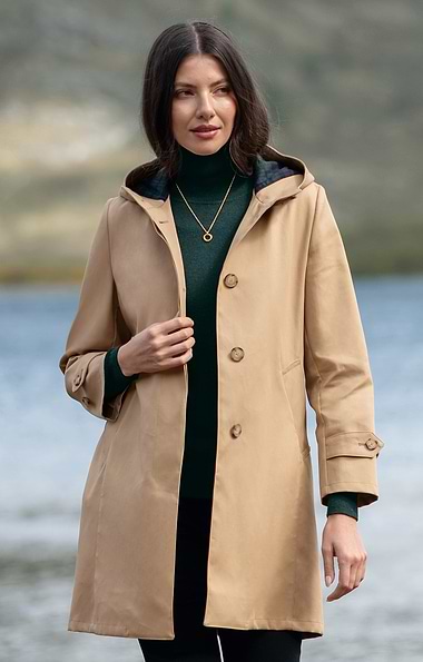 Ladies Cotton Hooded Mac with Tartan Lined Hood