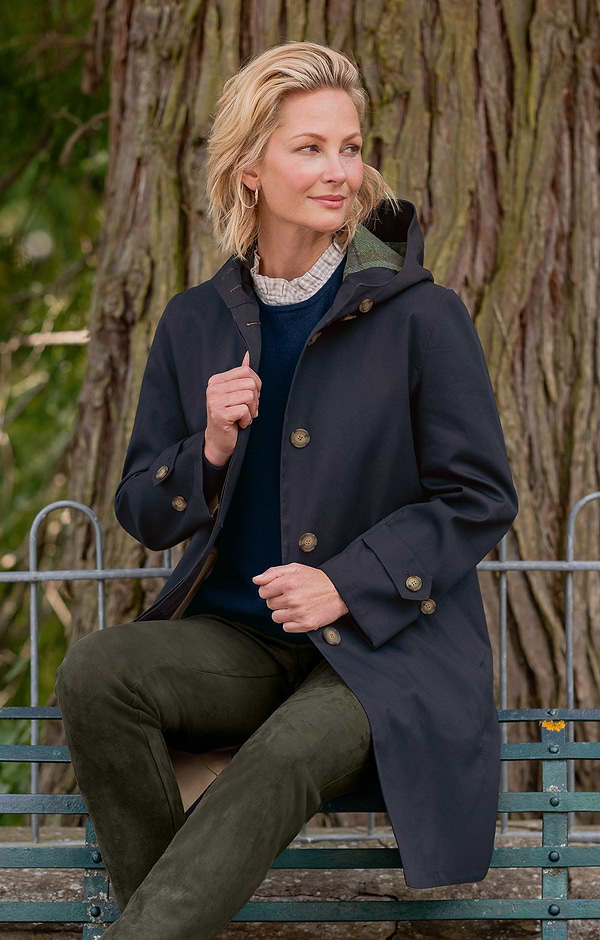 Ladies Showerproof Cotton Hooded Mac