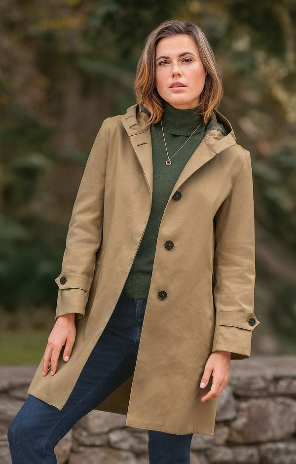 Ladies Showerproof Cotton Hooded Mac