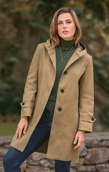 Ladies Showerproof Cotton Hooded Mac