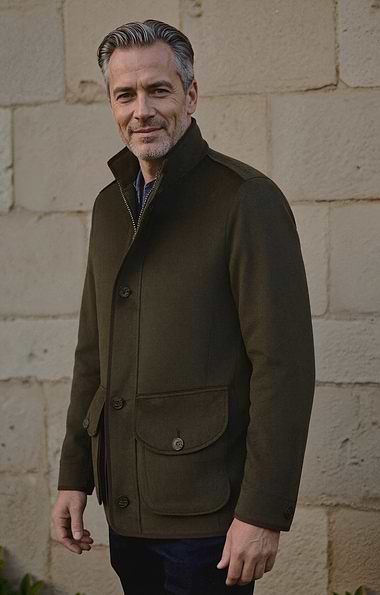 Men's Wool Cashmere Trim Coat