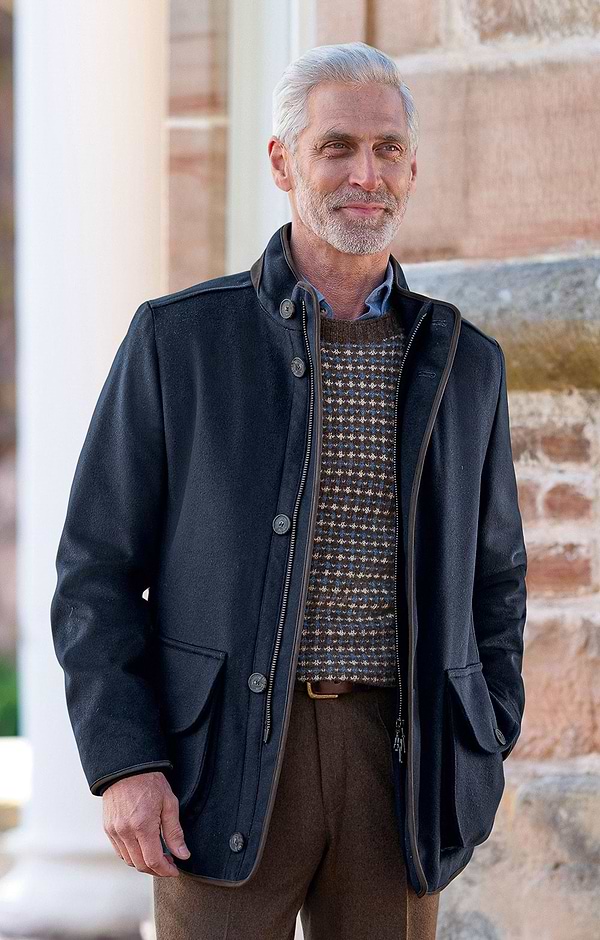 Men's Wool Cashmere Trim Coat