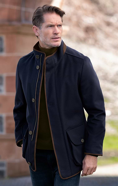 Men's Wool Cashmere Trim Coat
