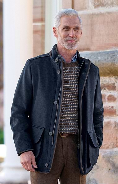 Men's Wool Cashmere Trim Coat