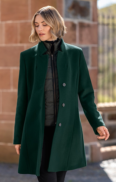 Ladies Wool Cashmere Removable Quilt Trim Coat
