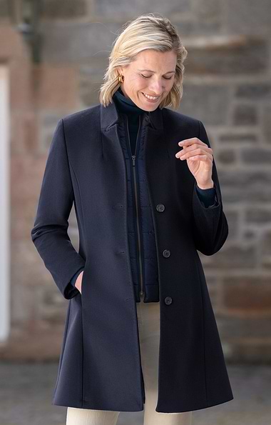 Ladies Wool Cashmere Removable Quilt Trim Coat