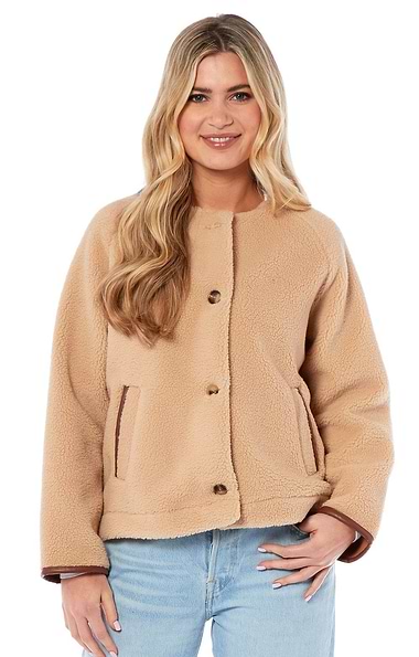 Ladies Teddy Fleece Collarless Jacket