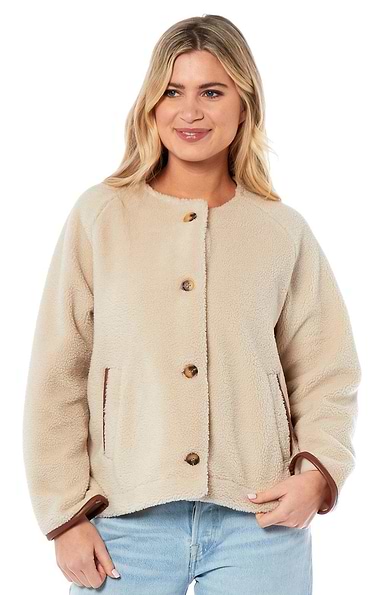 Ladies Teddy Fleece Collarless Jacket